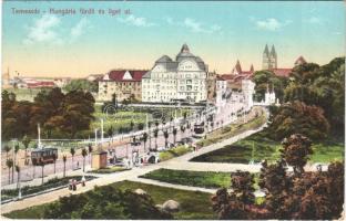 1915 Temesvár, Timisoara; Hungária fürdő, Liget út, villamosok / spa, street, trams + K. und k. Bahnhof-Commando Temesvár