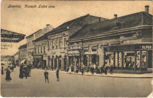 1920 Losonc, Lucenec; Kossuth Lajos utca, Elfer, Molnár János, Bicskei Zoltán, Schwarcz Jakab üzlete, szálloda / street, shops, hotel (EK)