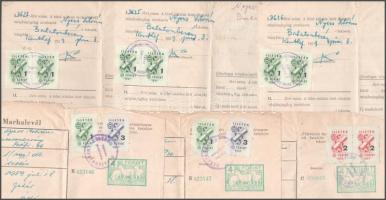 cca 1950-1960 Marhalevél, okmánybélyegekkel, 6 db