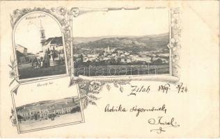 1899 (Vorläufer) Zilah, Zalau; Rákóczi utca, Kossuth tér / street, square. Art Nouveau, floral