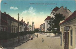 1916 Arad, Deák Ferenc utca, román polgári leányiskola, Keresztury Kálmán üzlete / street, Romanian girl school, shop (EK)