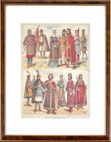 Magyar viselet a XII-XIII századból. Litográfia. paszpartuban, üvegezett keretben 21,5x27 cm