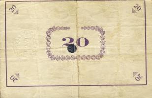 Pápa 1919. "Pápai csekk" 20K vízjeles papíron, lyukasztással érvénytelenítve, hátlap erőse...