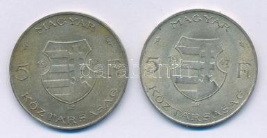 1947. 5Ft Ag "Kossuth" (2x) T:2-,3 patina
Adamo F8.1