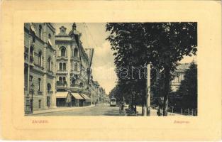 1913 Zagreb, Zágráb; Zrinjevac. W.L. Bp. 483. / street, tram / utca, villamos