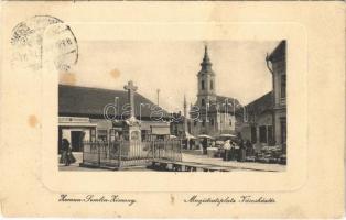 1910 Zimony, Zemun, Semlin; Városháztér, piac, templom, Jovan M. Lazic üzlete. W.L. Bp. 4287. / market square, shop, church (fl)