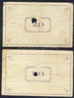 Pápa 1919. "Pápai csekk" 20K (2x) aláírás variánsok, vízjeles papíron, lyukasztással érvén...