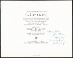 Sváby Lajos festőművész 1989 kiállításának dedikált meghívó levelezőlapja