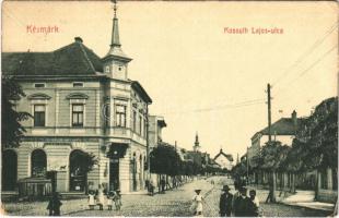 1909 Késmárk, Kezmarok; Kossuth Lajos utca, Kiefer Felix üzlete, Schicht szappan reklám. W. L. Bp. 2904. / street view, shops, soap advertisement (EK)