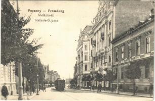 1912 Pozsony, Pressburg, Bratislava; Stefánia út, villamos / street, tram (EK)