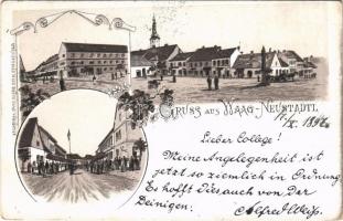 1897 (Vorläufer) Vágújhely, Waag-Neustadt, Nové Mesto nad Váhom; utca, tér / street, square. Brück Samu Art Nouveau, floral, litho