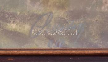 Peresztegi József (?-?): Sétálók. Vegyes technika, papír. Jelzett. Üvegezett fa keretben, 60x50 cm