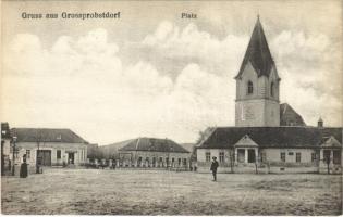 Nagyekemező, Grossprobtsdorf, Tarnava; tér, templom / Platz / square, church. Phot. Josef Briegel