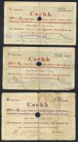 Pápa 1919. "Pápai csekk" 10K (2x), 20K (2x) lyukasztással érvénytelenítve T:III,III/IV