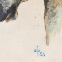 Olvashatatlan jelzéssel: Lófej. Akvarell, papír, keretben, 9,5×6,5 cm