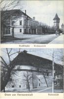 Nagyszeben, Hermannstadt, Sibiu; színház, torony, vár hátsó része. G.A. Seraphin, Jos. Drotleff / theatre, towers, castle