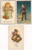 5 db RÉGI motívum képeslap vegyes minőségben: újévi litho üdvözlő / 5 pre-1945 motive postcards in mixed quality: New Year litho greetings