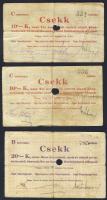Pápa 1919. "Pápai csekk" 10K (2x), 20K (2x) lyukasztással érvénytelenítve T:III-,III-/IV