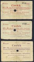 Pápa 1919. "Pápai csekk" 10K (2x), 20K (2x) lyukasztással érvénytelenítve T:III-,III-/IV
