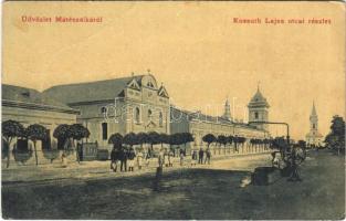 Mátészalka, Kossuth Lajos utcai részlet, kerekes kút, zsinagóga