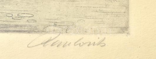 Paulovits Pál (1892-1975): Utolsó levelek, Tabán. Színezett rézkarc, papír, jelzett, üvegezett keret...