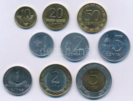 Litvánia 1991-2002. 1c - 5L (9xklf) forgalmi összeállítás T:1-,2 Lithuania 1991-2002. 1 Centas - 5 Litai (9xdiff) coin set C:AU,XF