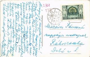 1940 Dés, Dej; Református templom és Hungária szálloda, kávéház és étterem / Calvinist church, hotel...