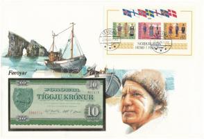 Feröer-szigetek 1974. 10K felbélyegzett borítékban, bélyegzéssel T:I  Faeroe Islands 1974. 10 Kronor in envelope with stamp and cancellation C:UNC