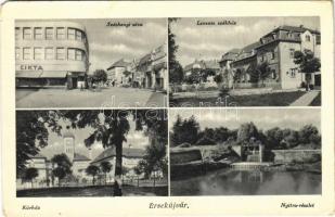 Érsekújvár, Nové Zamky; Cikta, Széchenyi utca, Levente székház, kórház, Nyitra folyó / shop, street, hospital, Nitra riverside (EM)