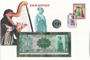 Paraguay Chaco katona érmés és bankjegyes, pecsételt boríték benne 1980. 1G rozsdamentesacél érmével és 1952. 1G bankjeggyel a PHILSWISS kiadásában, német leírással T:1,I
