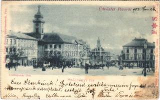 1905 Pécs, Széchenyi tér, Takarékpénztár, Günsberger Mór, Tauszig Ármin, Winter Károly üzlete. Fischer Ferenc kiadása (vágott / cut)