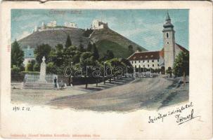1901 Sümeg, vár, Kisfaludy Sándor szobra, templom. Sujánszky József kiadása (szakadás / tear)