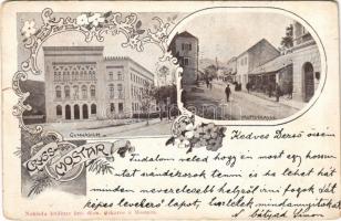 1902 Mostar, Gymnasium, Hauptstrasse / grammar school, main street. Art Nouveau, floral (tear)