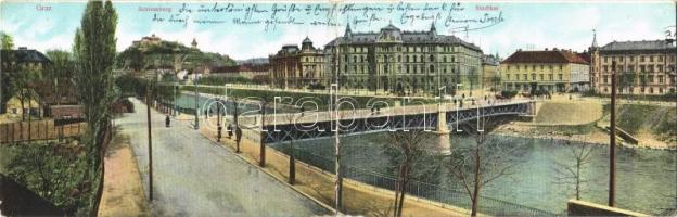 1908 Graz, Schlossberg, Stadtkai. 2-tiled folding panoramacard (fl)