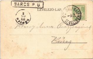 1902 Barcs, Széchenyi utca + "BARCS - NAGY-KANIZSA 26. SZ." vasúti mozgóposta bélyegző (fe...