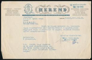 1941 Herend, Herendi Porcelángyár Rt. Bozó Gyulának címzett levele