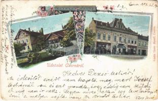 1901 Csorna, Sugár villa, Takarékpénztár, Berger Testvérek, Hirsch Jakab üzlete. Gantz József kiadása. Art Nouveau, floral (b)