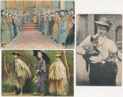 3 db RÉGI egzotikus képeslap: kínai és róka / 3 pre-1945 exotic postcards: Chinese and fox