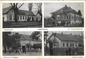 1933 Apátfalva, vasútállomás, Milleniumi vendéglő, Dr. Veszelovszki lak, Vasúti tisztilak (EK)