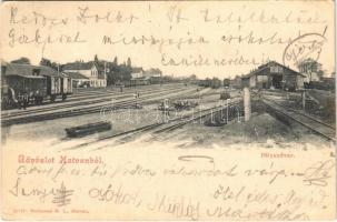 1902 Hatvan, Pályaudvar, vasútállomás, vonat. Hoffmann M. L. kiadása (EB)