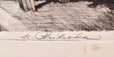 Prihoda István (1891-1965): Utolsó vacsora. Színezett rézkarc, papír, jelzett, sérült, foltos, 37×76...