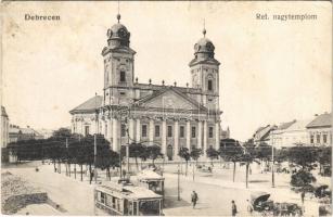 1917 Debrecen, Református nagytemplom, villamos, piac (kis szakadás / small tear)