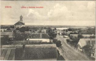 1914 Ercsi, látkép a tűzőrségi tornyából, templom