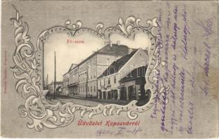 1905 Kaposvár, Fő utca, Kéthelyi üzlete. Armuth Sándor kiadása, Art Nouveau