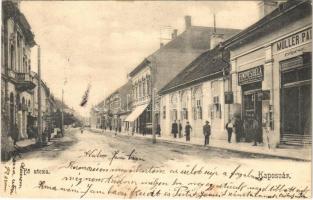 1906 Kaposvár, Fő utca, Müller Pál cipész, Fenyvesi Béla üzlete és saját kiadása
