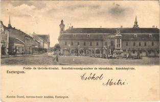 1904 Esztergom, Széchenyi tér, Posta és távirda hivatal, Szentháromság szobor, városháza