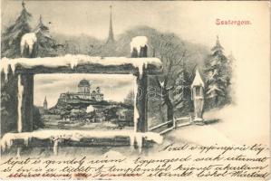 1904 Esztergom, Bazilika. Montázs téli tájképpel. Kardos Dezső kiadása