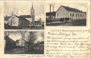 1906 Kaposszekcső, Evangélikus és katolikus templom, Fő utca, evangélikus iskola