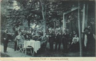 1917 Gyopáros-fürdő (Orosháza), Rosenberg park, vendéglő és étterem kerthelyisége, cigány zenészek (EK)