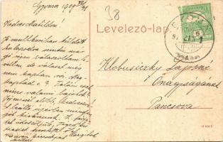 1909 Gyoma (Gyomaendrőd), Petőfi tér, lovaskocsik, templom. W.L. 1419